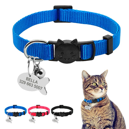 Personalized Cat Collar with Safety Breakaway & Bell - Custom