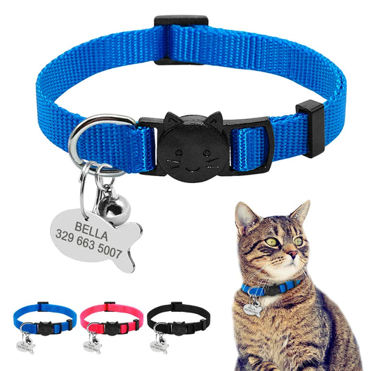 Personalized Cat Collar with Safety Breakaway & Bell - Custom