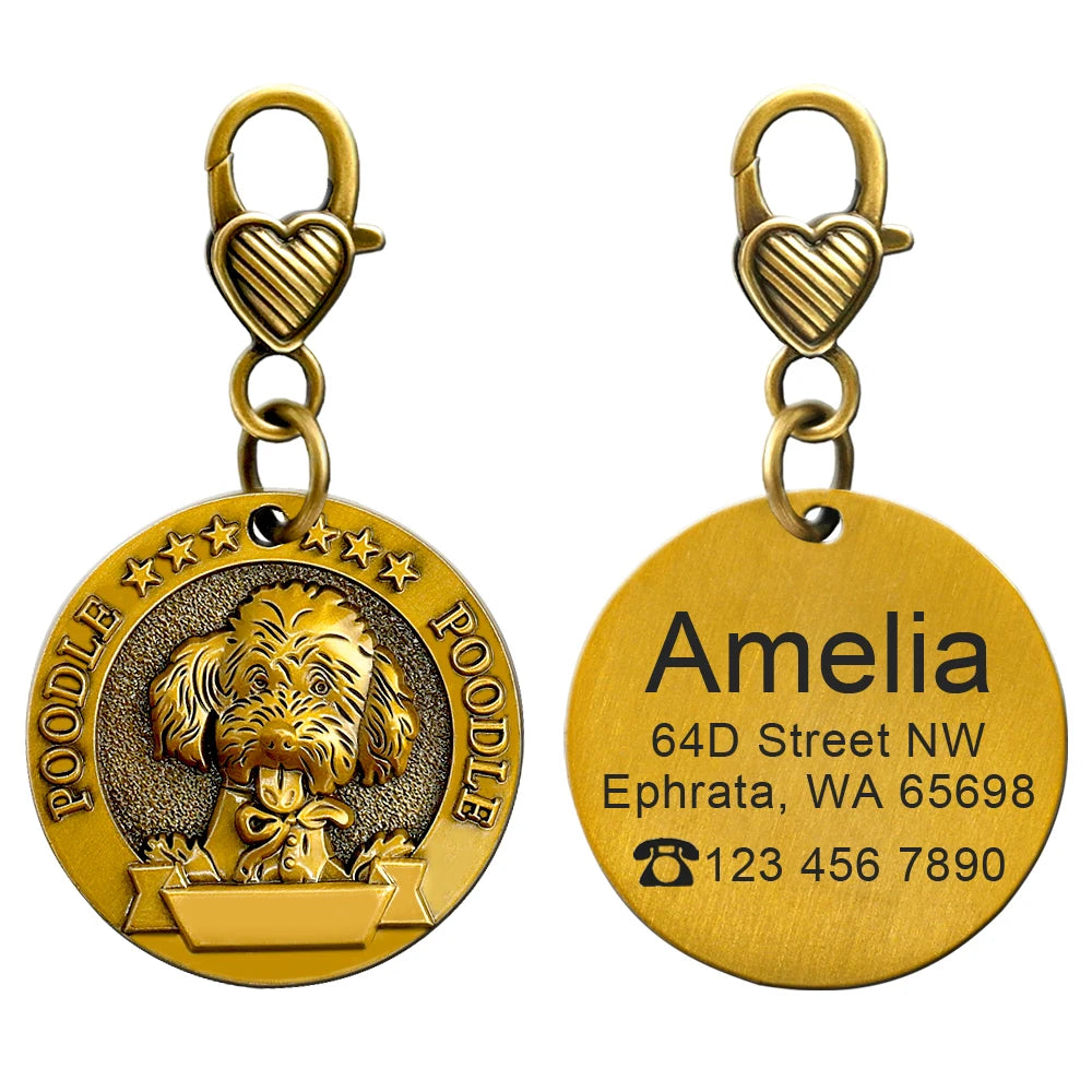 Personalized Dog ID Tag Copper Plated - Custom Engraved Pet Nameplate Poodle M