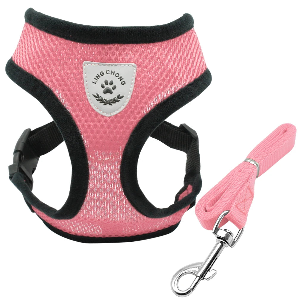 Breathable Mesh Cat Harness with Leash - Reflective Pet Safety Pink