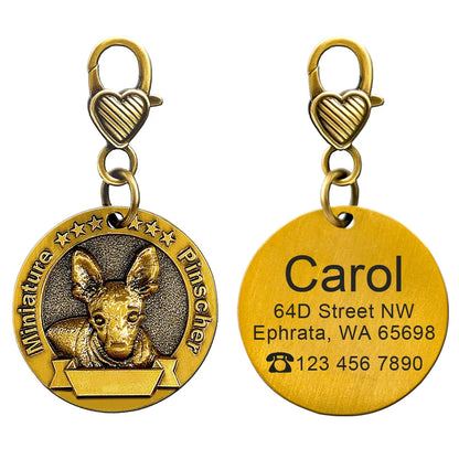 Personalized Dog ID Tag Copper Plated - Custom Engraved Pet Nameplate Miniature Pinscher M