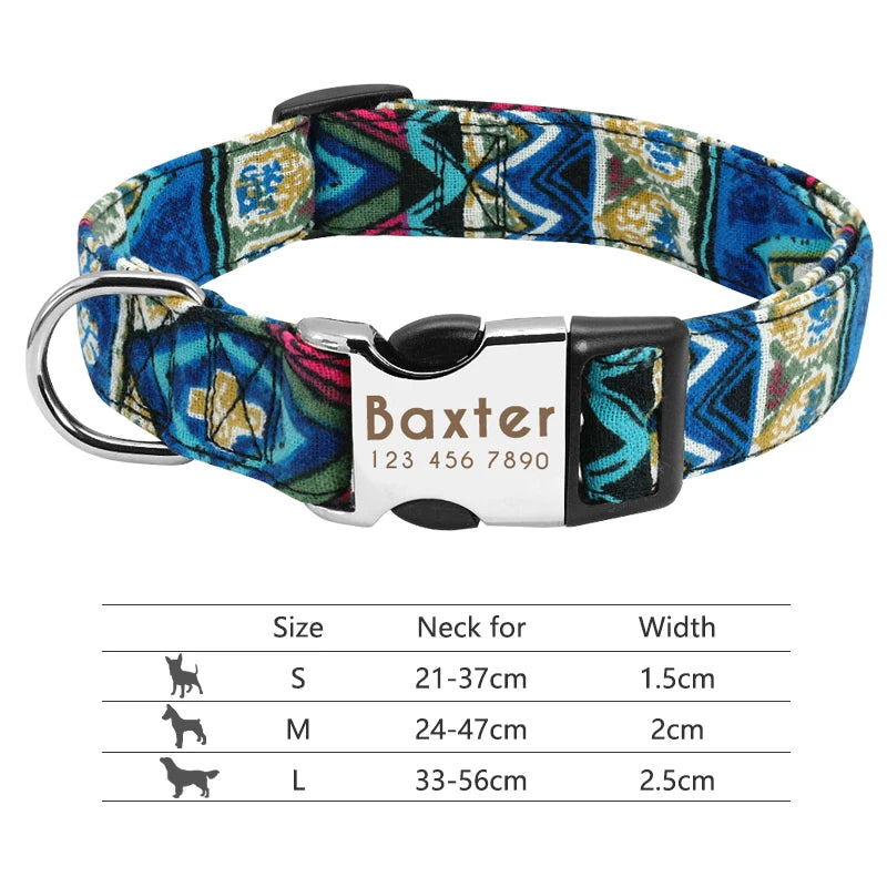 Personalized Dog Collar with Engraved ID - Reflective Nylon Safety 013-Blue