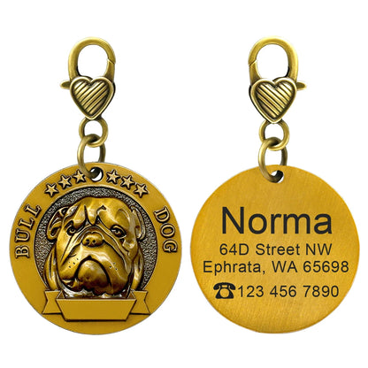 Personalized Dog ID Tag Copper Plated - Custom Engraved Pet Nameplate Bull Dog M