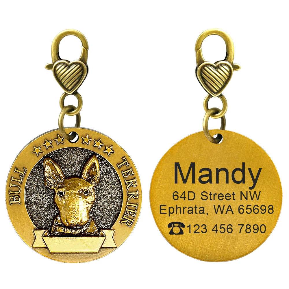 Personalized Dog ID Tag Copper Plated - Custom Engraved Pet Nameplate Bull Terrier M