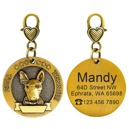 Personalized Dog ID Tag Copper Plated - Custom Engraved Pet Nameplate Bull Terrier M