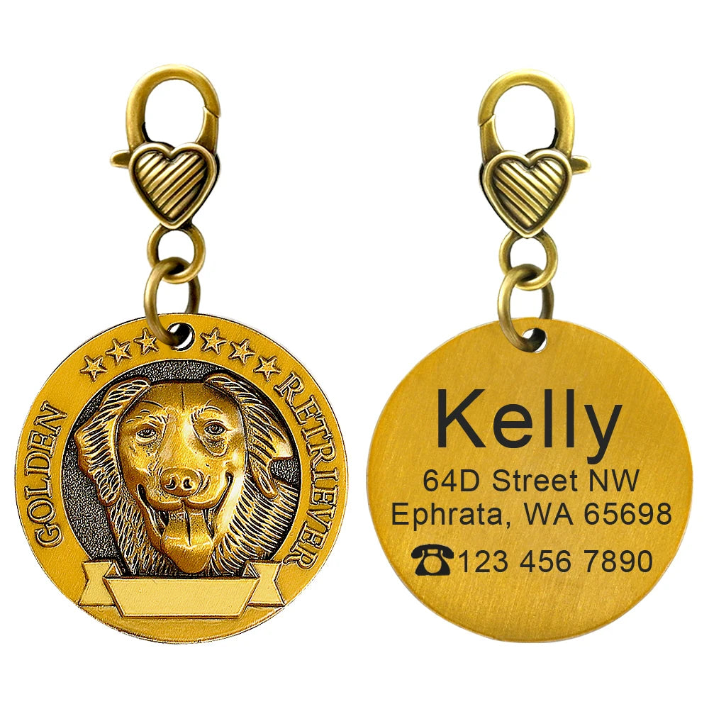 Personalized Dog ID Tag Copper Plated - Custom Engraved Pet Nameplate Golden Retriever M
