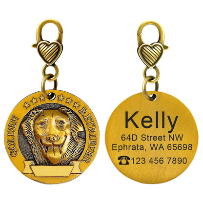 Personalized Dog ID Tag Copper Plated - Custom Engraved Pet Nameplate Golden Retriever M