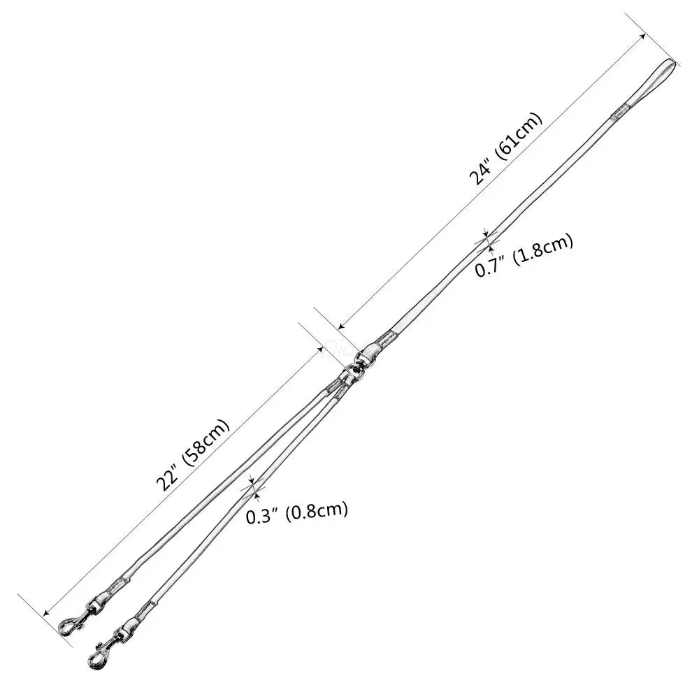 Double Dog Leash Leather Coupler for Walking Two Small Dogs