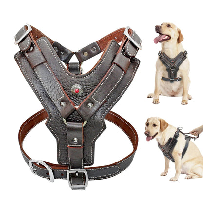 Leather Dog Harness Large Dogs - Training Vest with Control Handle
