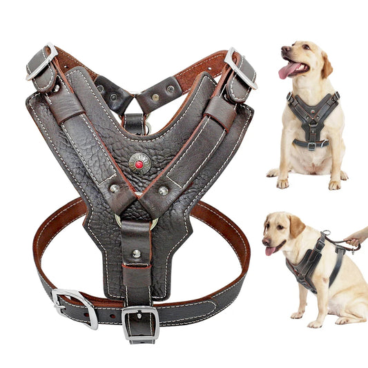 Leather Dog Harness Large Dogs - Training Vest with Control Handle