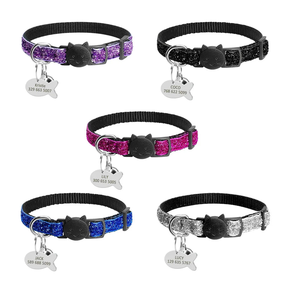 Personalized Cat Collar with Safety Breakaway & Bell - Custom