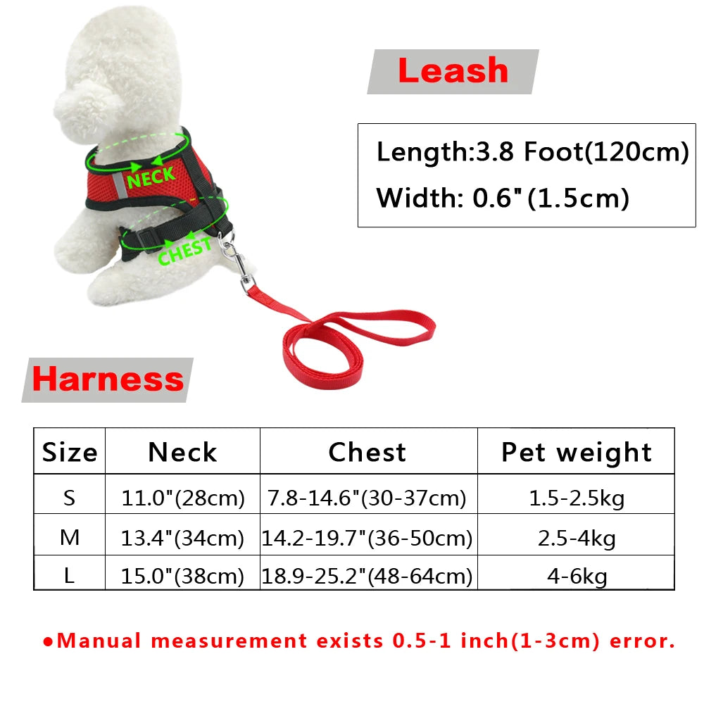 Breathable Mesh Dog Harness & Leash Set - Small Pet Vest Collar