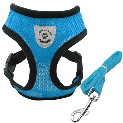 Breathable Mesh Cat Harness with Leash - Reflective Pet Safety Blue