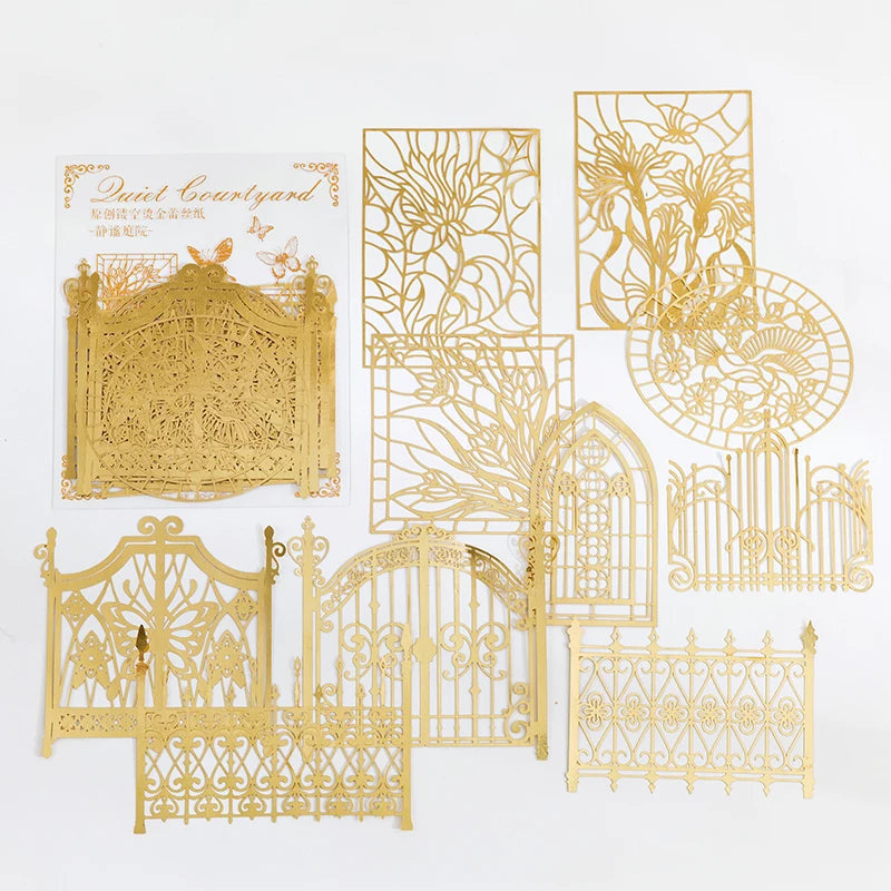 Bronzing Lace Decoration Paper 10pcs - Gold Foil Hollow Card for Scrapbooking & Collage H