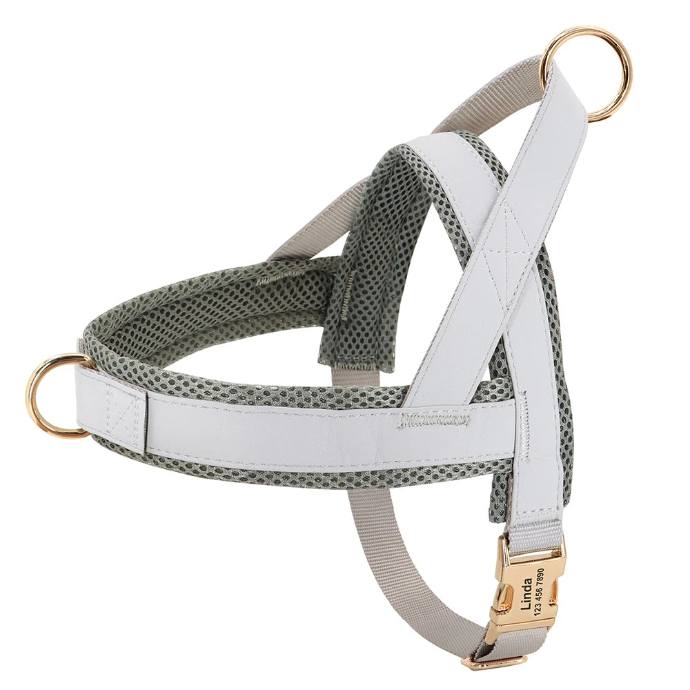 Custom Leather Dog Harness - Personalized No Pull Vest S-XL GRAY