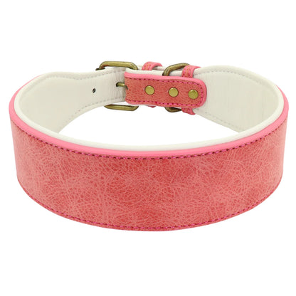 Wide Padded Leather Dog Collar for Large Dogs Pink