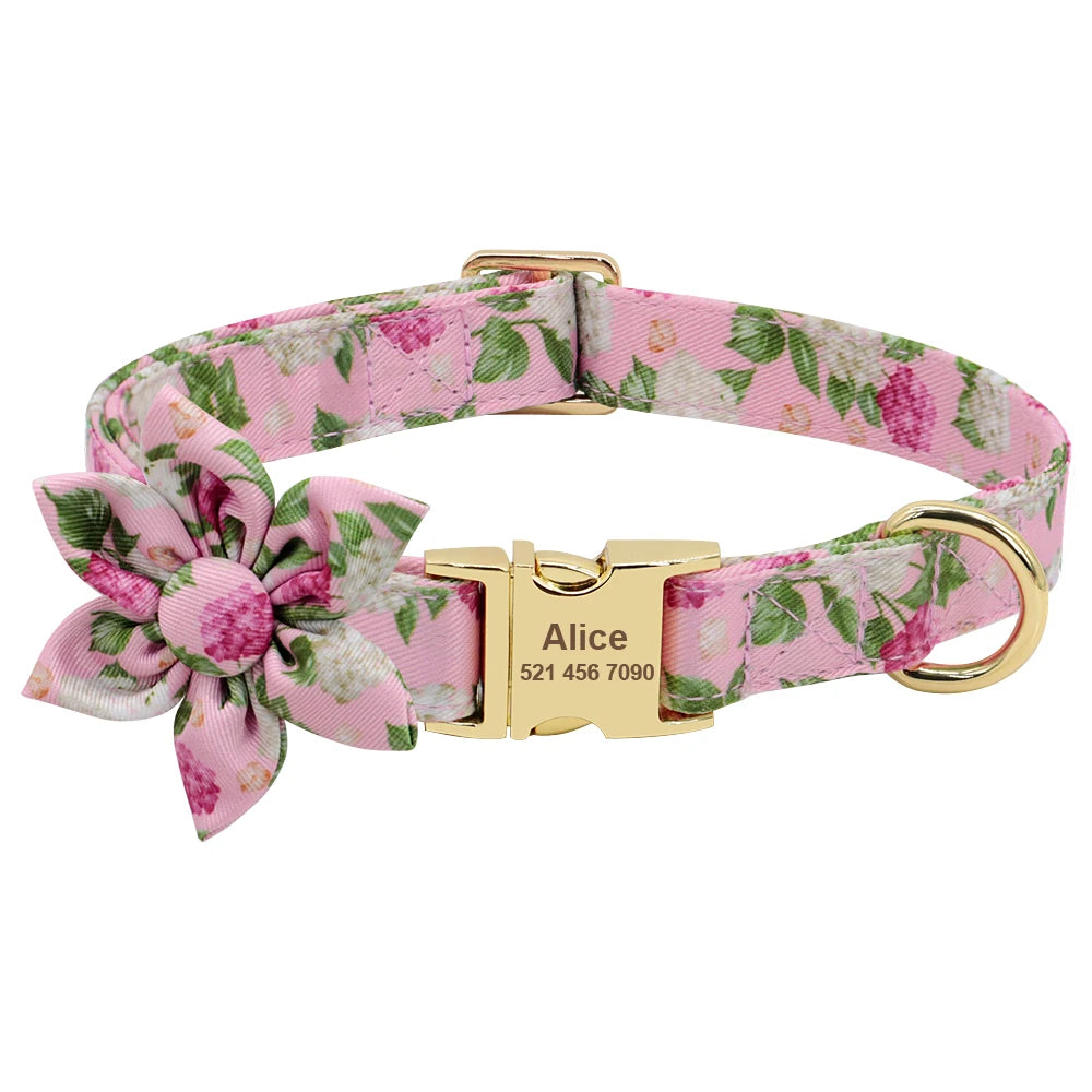 Custom Engraved Dog Collar with Leash Set - Personalized Pet ID Pink Collar