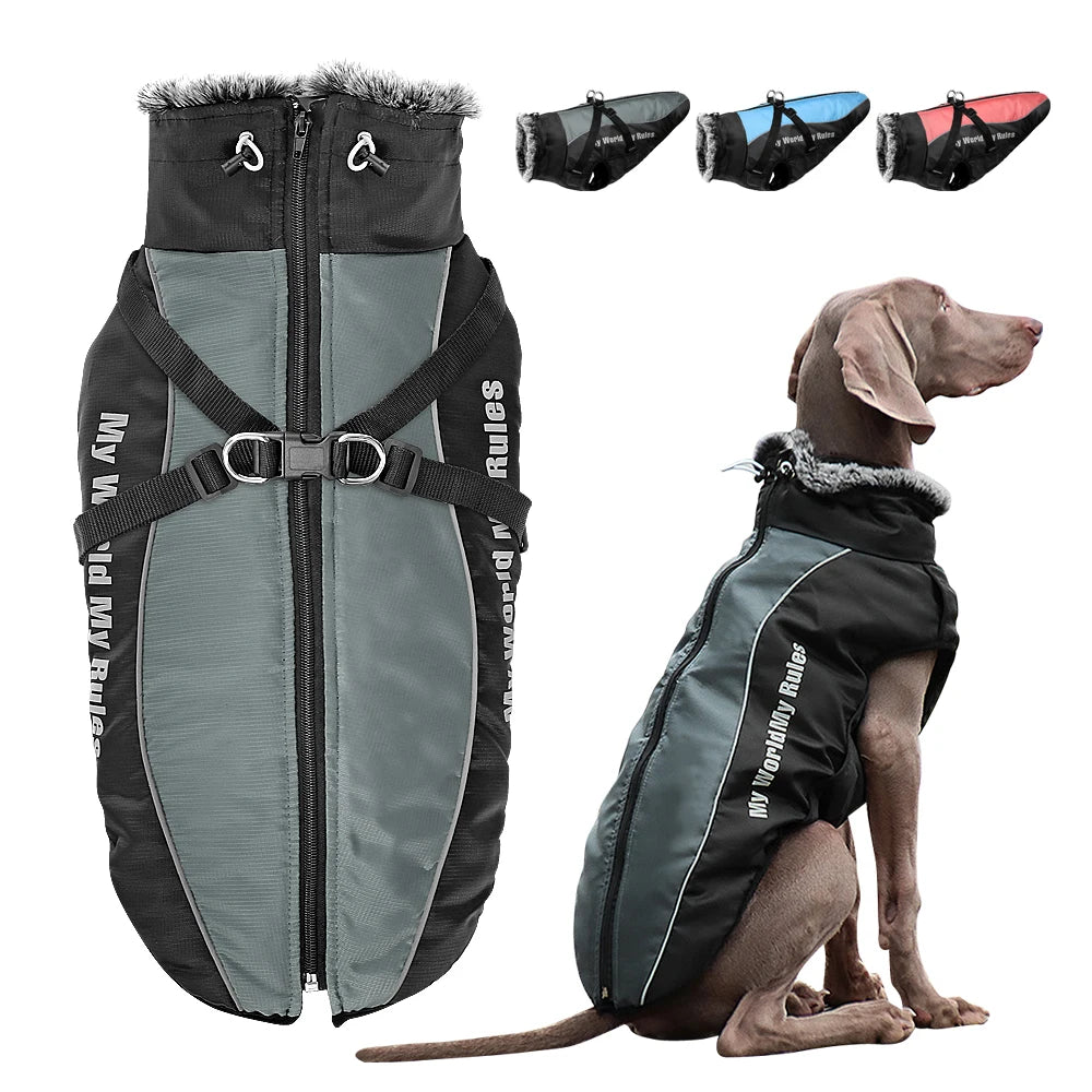 Reflective Dog Winter Jacket with Harness - Waterproof Warm Coat for Large Dogs