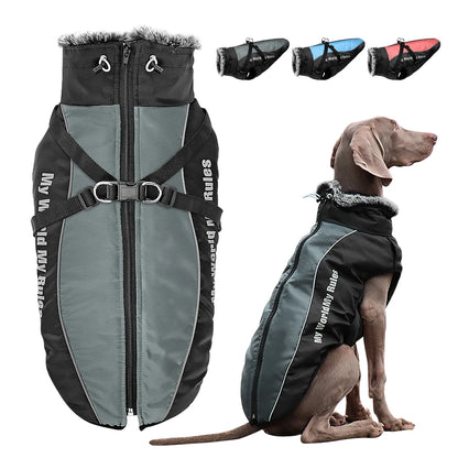 Reflective Dog Winter Jacket with Harness - Waterproof Warm Coat for Large Dogs