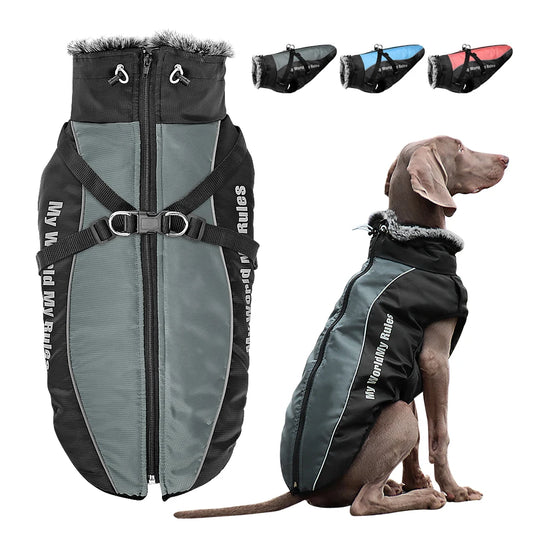 Reflective Dog Winter Jacket with Harness - Waterproof Warm Coat for Large Dogs