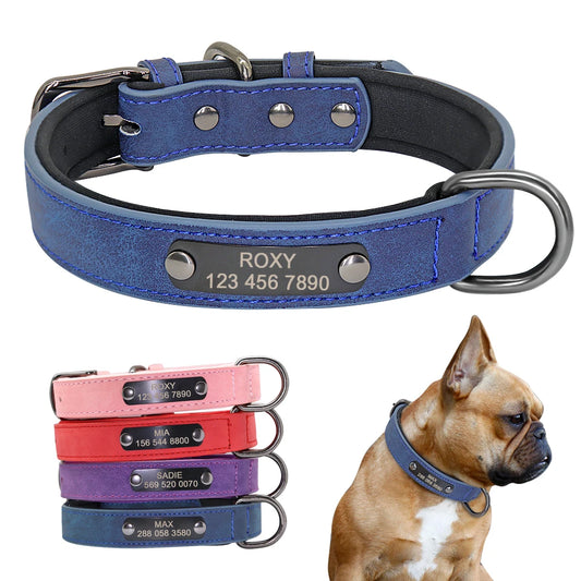 Custom Engraved Dog Collar - Personalized Leather Pet ID Collar
