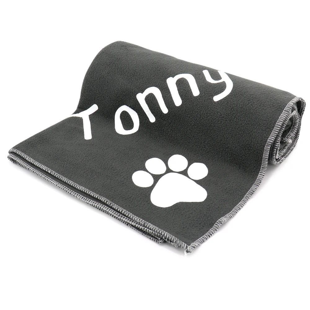 Personalized Dog Blanket Coral Fleece - Custom Pet Name & Paw Print Gray 100x70cm