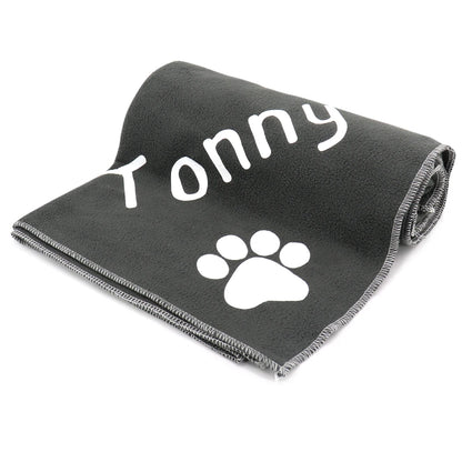 Personalized Dog Blanket Coral Fleece - Custom Pet Name & Paw Print Gray 100x70cm