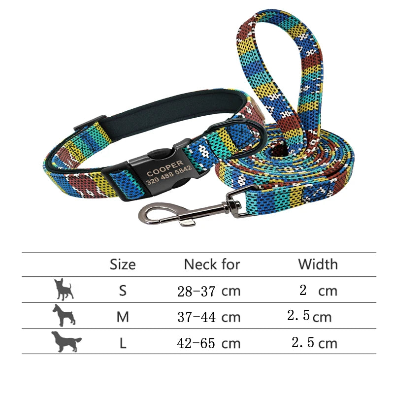 Reflective Dog Collar & Leash Set - Custom Engraved Night Safety 231CO