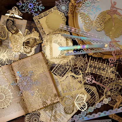 Bronzing Lace Decoration Paper 10pcs - Gold Foil Hollow Card for Scrapbooking & Collage