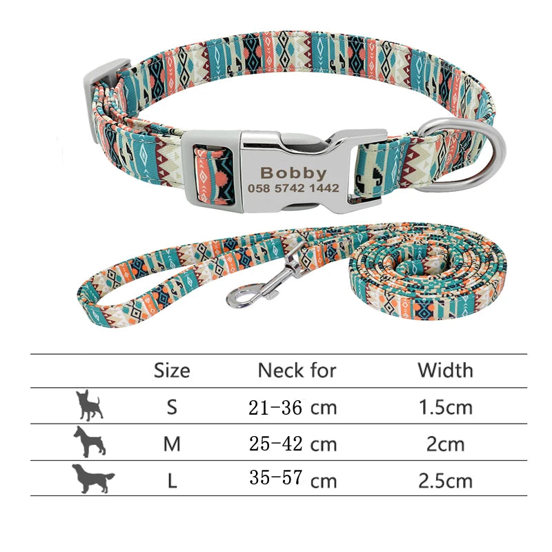 Reflective Dog Collar & Leash Set - Custom Engraved Night Safety 217HGREEN2