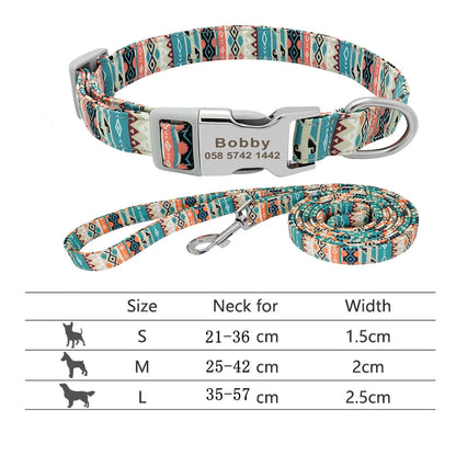Reflective Dog Collar & Leash Set - Custom Engraved Night Safety 217HGREEN2