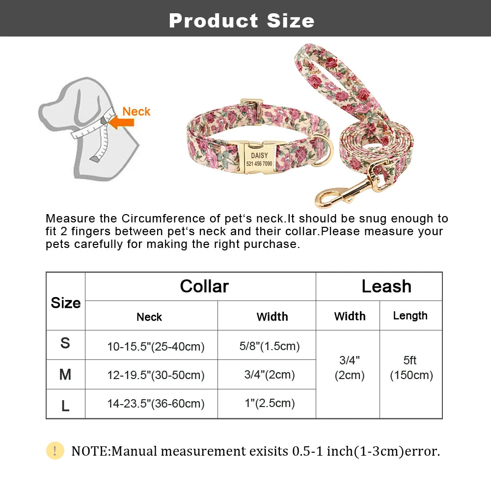 Personalized Dog Collar and Leash Set with Custom ID Tag