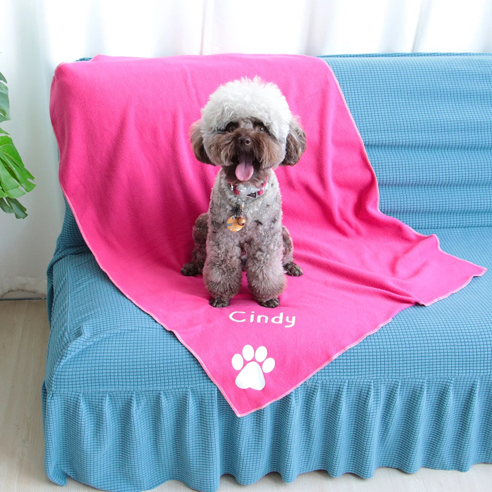 Personalized Dog Blanket Coral Fleece - Custom Pet Name & Paw Print