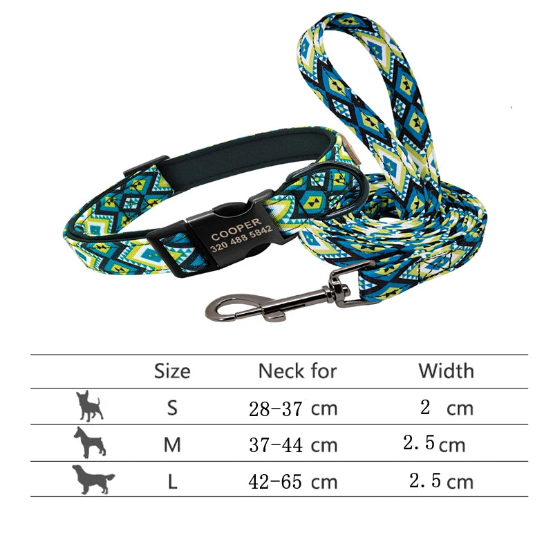 Reflective Dog Collar & Leash Set - Custom Engraved Night Safety 231BLUE