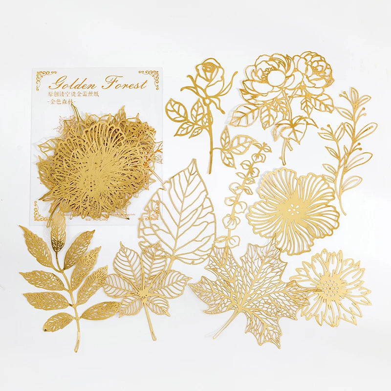 Bronzing Lace Decoration Paper 10pcs - Gold Foil Hollow Card for Scrapbooking & Collage D