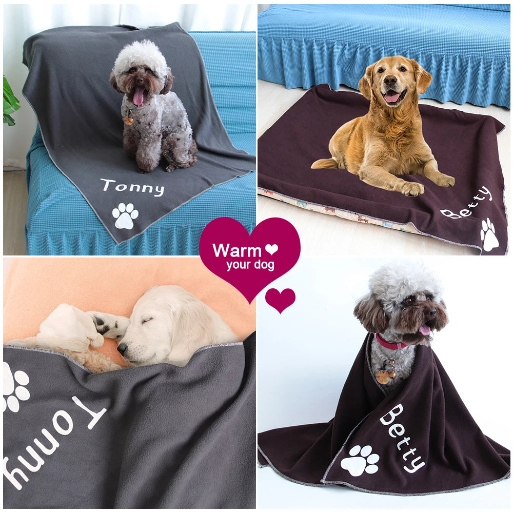 Personalized Dog Blanket Coral Fleece - Custom Pet Name & Paw Print