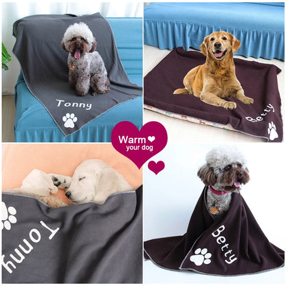 Personalized Dog Blanket Coral Fleece - Custom Pet Name & Paw Print