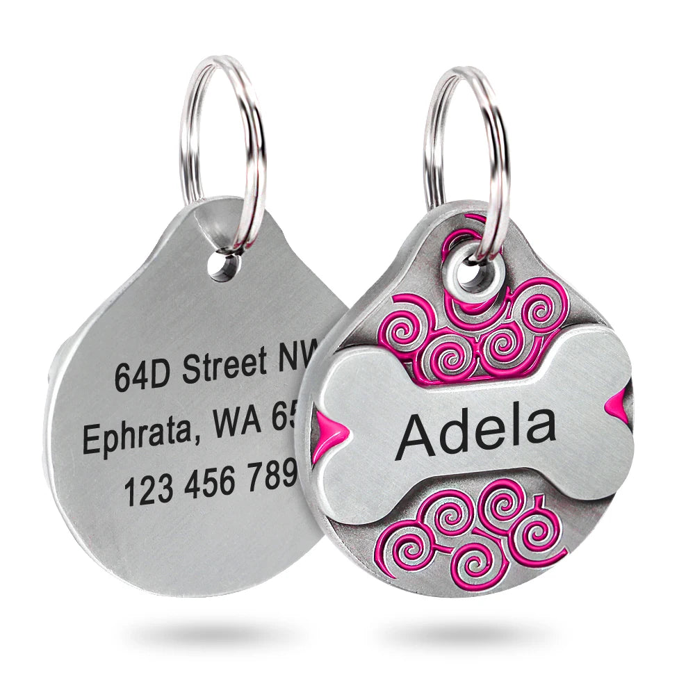 Custom Dog Tag with Free Engraving - Personalized Pet ID Metal Rose M