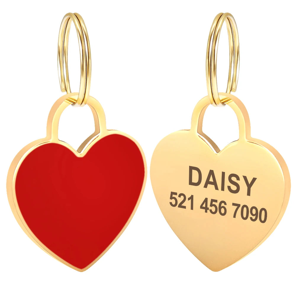 Heart Dog ID Tag Custom Engraved - Personalized Pet Safety Red