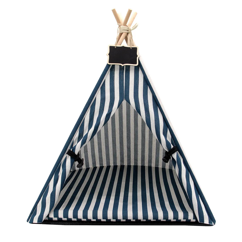 Cat Teepee Tent Bed - Cozy Indoor Pet House with Cushion Blue 42x45x50cm
