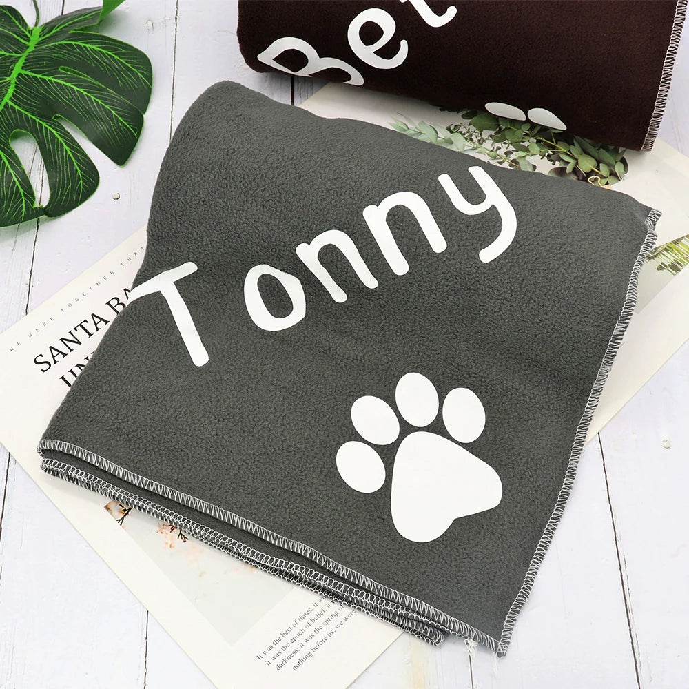 Personalized Dog Blanket Coral Fleece - Custom Pet Name & Paw Print