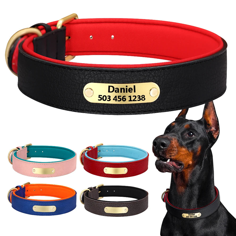 Custom Engraved Leather Dog Collar - Personalized ID Plate