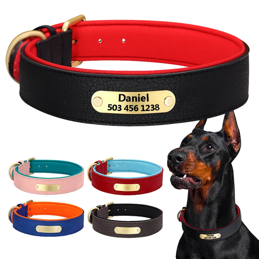 Custom Engraved Leather Dog Collar - Personalized ID Plate
