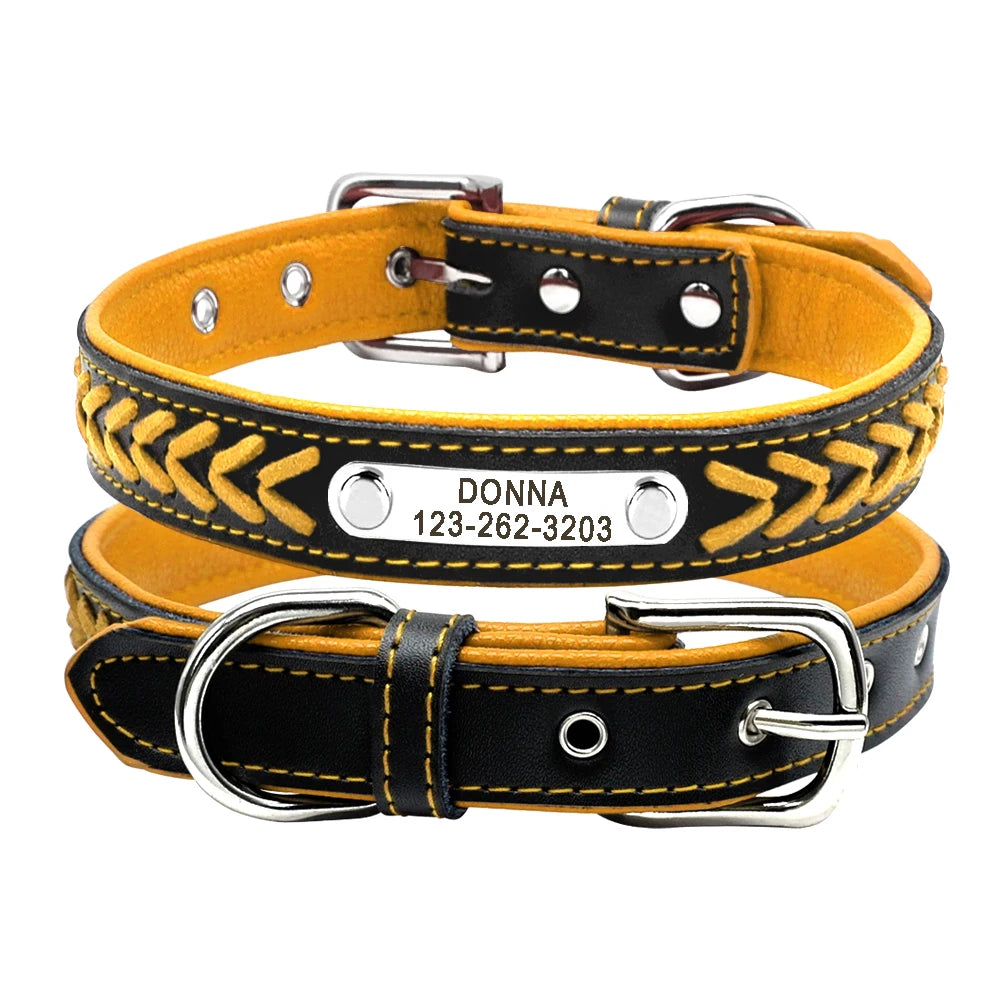 Custom Leather Dog Collar - Personalized Engraved Name Plate