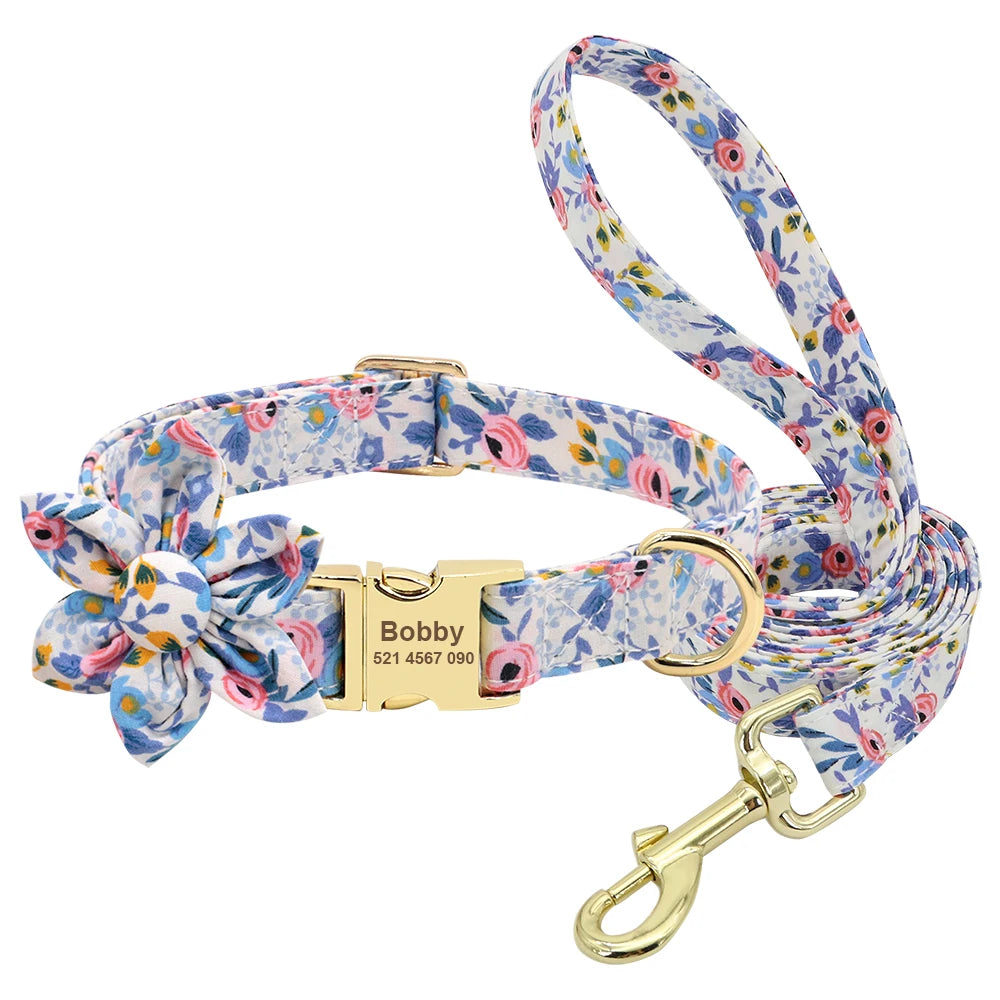 Custom Engraved Dog Collar with Leash Set - Personalized Pet ID