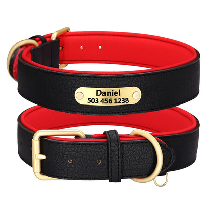 Custom Engraved Leather Dog Collar - Personalized ID Plate black
