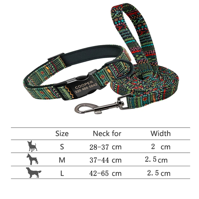 Reflective Dog Collar & Leash Set - Custom Engraved Night Safety 231GREEN