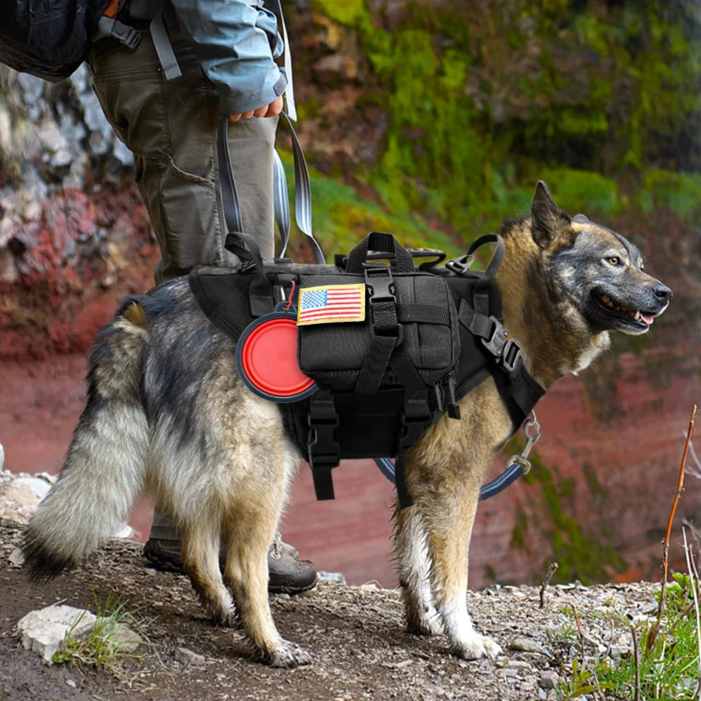 Tactical Dog Harness Military Style with Storage Bag for Large Dogs