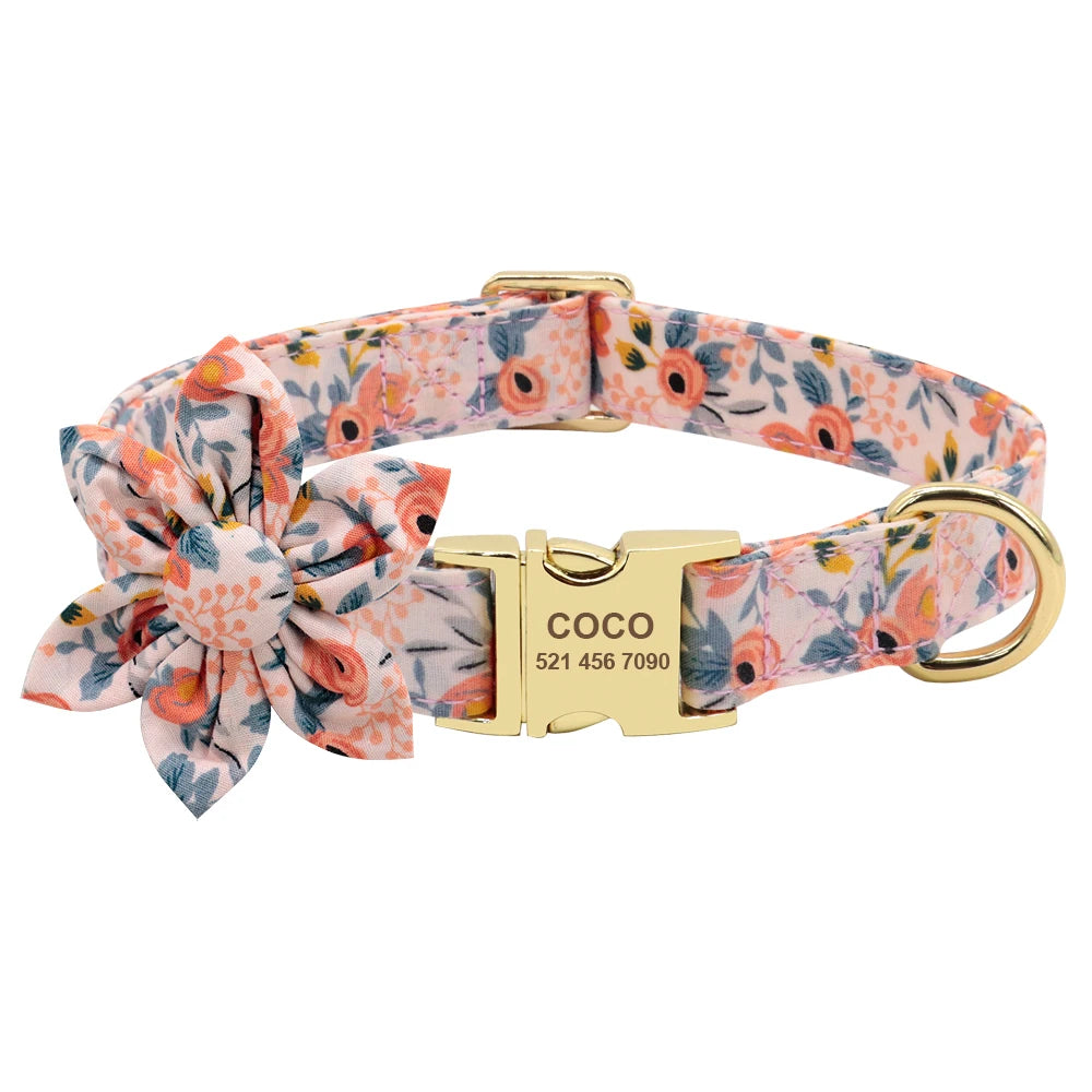 Custom Engraved Dog Collar with Leash Set - Personalized Pet ID Orange Collar