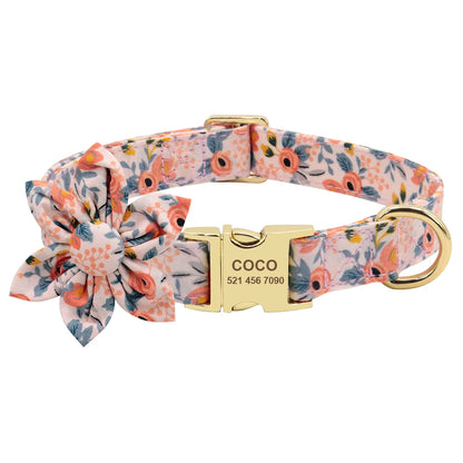 Custom Engraved Dog Collar with Leash Set - Personalized Pet ID Orange Collar